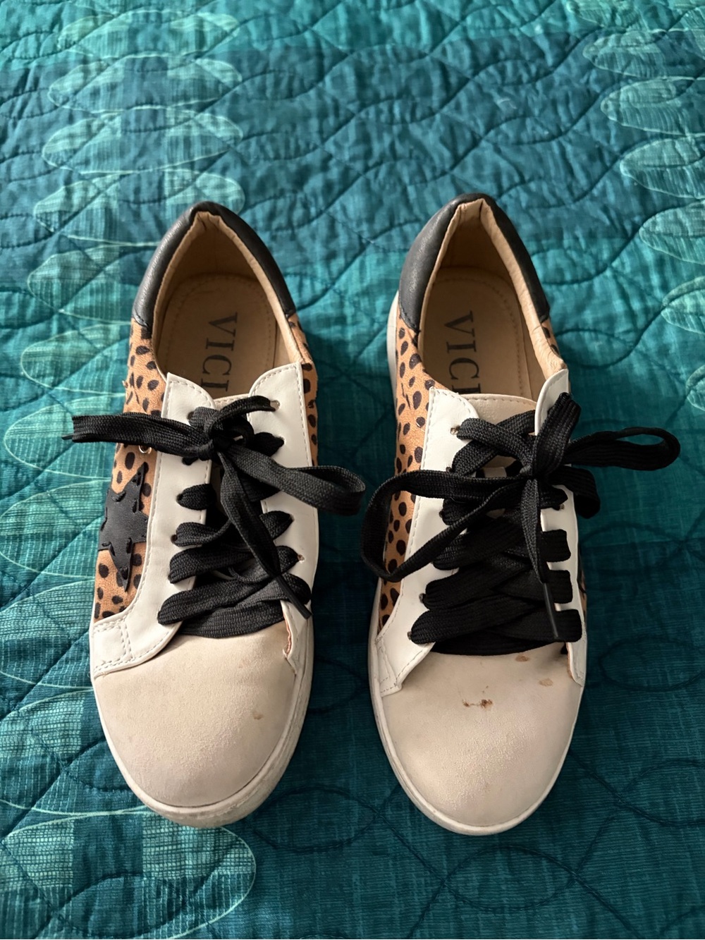 VICI White Sneakers with Leopard Print & Black Accents